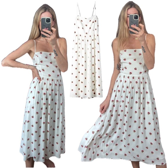 Babaton Dresses & Skirts - Babaton Aritzia Noel White Floral Print Spaghetti Strap Midi Dress